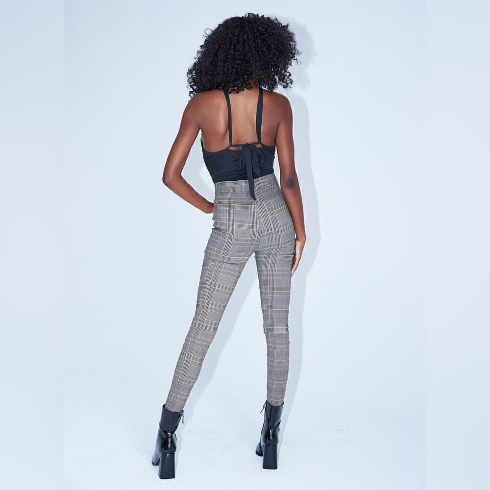 Womens Princess Polly Tikka plaid high waist Pants Brown NWT - Picture 3 of 7